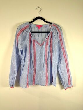 Lilly Pulitzer Light Blue Blouse with Pink Trim - Women Tops